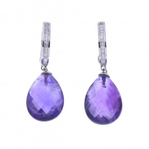 DIAMONDS AND AMETHYST EARRINGS.