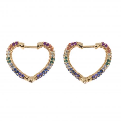 HEART-SHAPED HOOP EARRINGS WITH RHINESTONES.