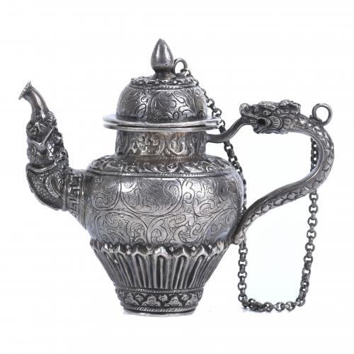 TIBETAN SILVER TEAPOT, 20TH CENTURY.