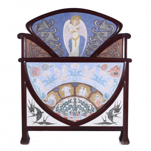 ART NOUVEAU HEADBOARD AND FOOTBOARD, 20TH CENTURY.