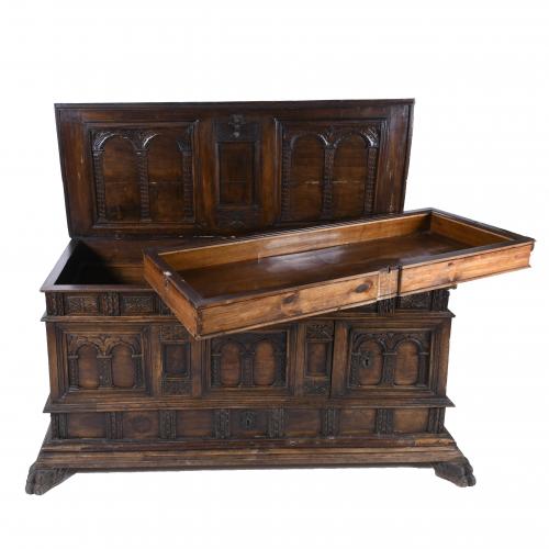 CATALAN HOPE CHEST, 18TH CENTURY WITH LATER TRANSFORMATIONS.