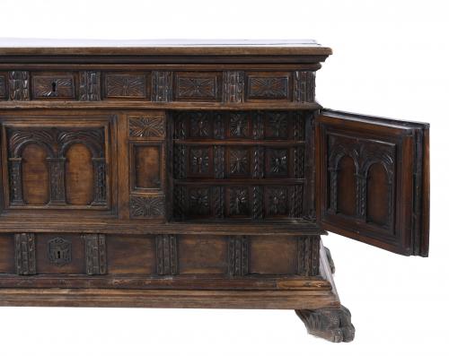 CATALAN HOPE CHEST, 18TH CENTURY WITH LATER TRANSFORMATIONS.