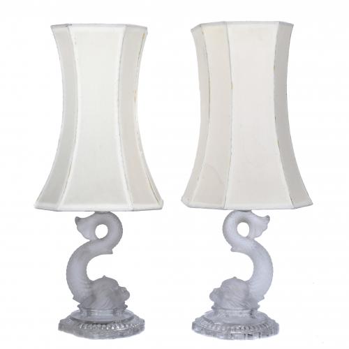 PAIR OF FRENCH TABLE LAMPS, BACCARAT "DOLPHIN" MODEL, SECOND THIRD CENTURY.