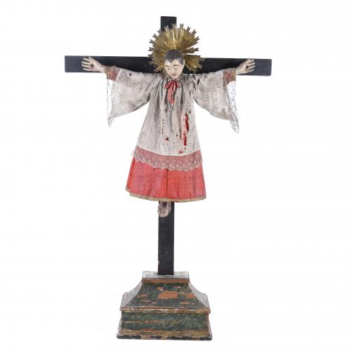 19TH CENTURY SPANISH SCHOOL. CRUCIFIED SAINT.