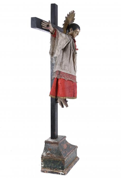 19TH CENTURY SPANISH SCHOOL. CRUCIFIED SAINT.