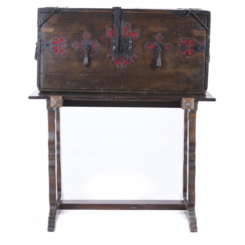 SPANISH DESK, 19TH CENTURY WITH LATER PERIOD TABLE.