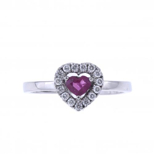 DIAMONDS AND RUBY HEART RING.