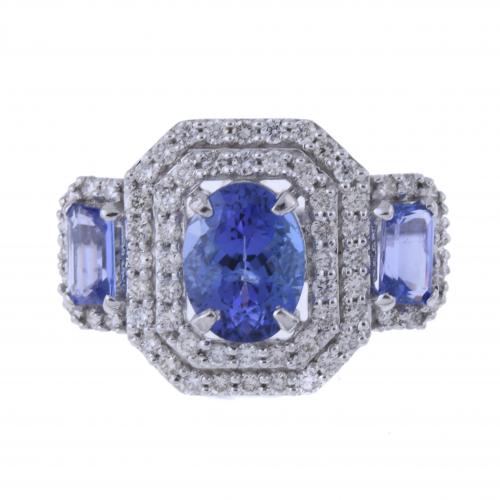 ART DECO RING WITH DIAMONDS AND TANZANITES.