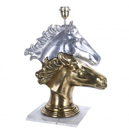 TABLE LAMP WITH A DOUBLE HORSE BUST, MID 20TH CENTURY.