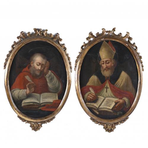 18TH OR 19TH CENTURY SPANISH SCHOOL. "ST. JEROME AND ST. AUGUSTINE".