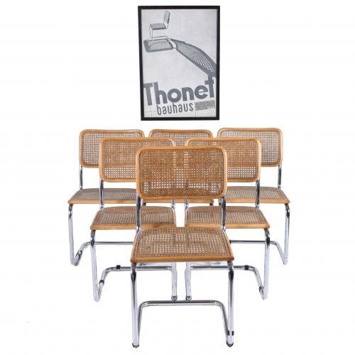 AFTER MODELS BY MARCEL BREUER (1902-1981). SET OF SIX "B32" CHAIRS, ALSO KNOWN AS "CESCA".