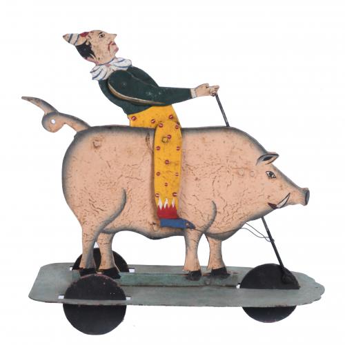 "PIG WITH A CLOWN", TOY DRAGSTER, SECOND HALF OF THE 20TH CENTURY.