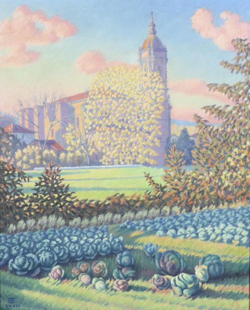 ENRIQUE RENTERÍA MARDARAZ (1900-1979). "VISTA DE LA IGLESIA DE AMOREBIETA", 1973.