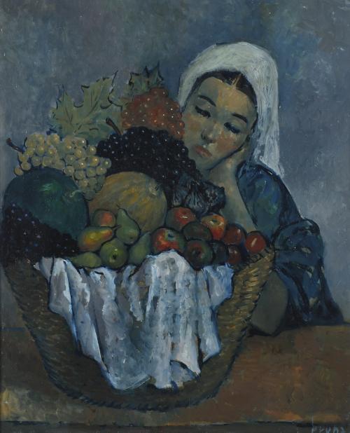 PERE PRUNA OCERANS (1904-1977). "MUJER CON CESTA DE FRUTAS", 1959.