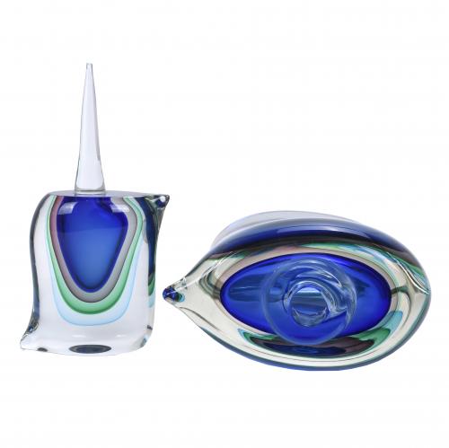 LARGE MURANO DISH AND BOTTLE-FLASK, 2003 AND 2005.