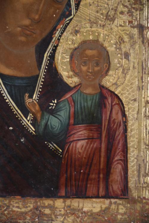 RUSSIAN ICON, LATE 19TH CENTURY, "HODIGITRIAN MADONNA". 