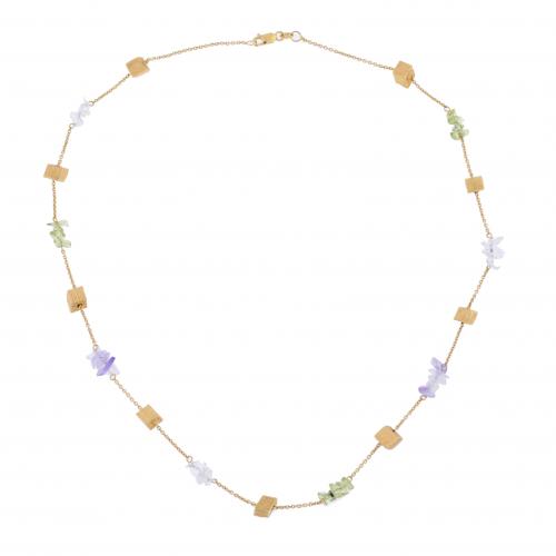 NECKLACE WITH PERIDOTS, AMETHYSTS AND QUARTZES.