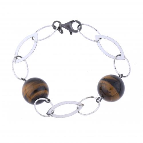 SILVER BRACELET WITH TIGER EYE.