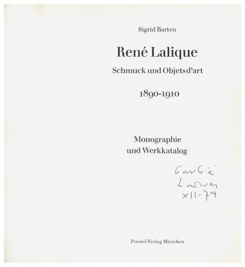 SIGRID BARTEN. "RENÉ LALIQUE. SCHMUCK UND OBJETS D'ART 1890-1910. MONOGRAPHIE UND WERKKATALOG".