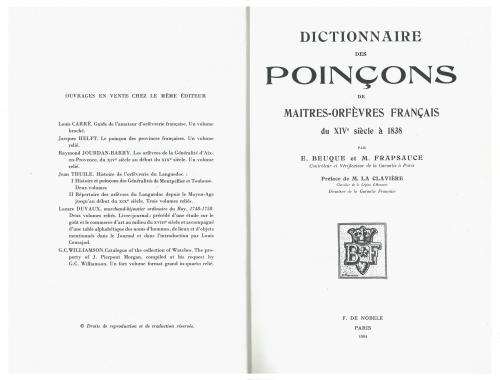  LUIS SINOVAS (1956-2010). "DICTIONNAIRE DES POINÇONS DE MAITRES-ORFÈVRES FRANÇAIS DU XIVE SIÈCLE À 1838".