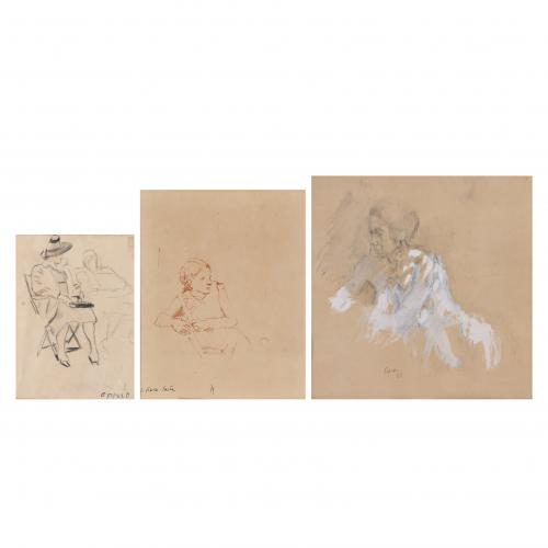 RICARD OPISSO (1880-1966) AND JOSEP ROCA-SASTRE (1928-1997). THREE SKETCHES OF FEMALE FIGURES.