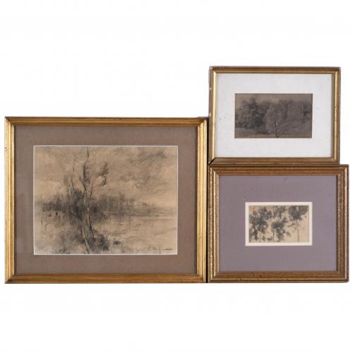 ELISEU MEIFREN (1859-1940), ENRIC GALWAY (1864-1931) AND ANONYMOUS THREE LANDSCAPES DRAWINGS.