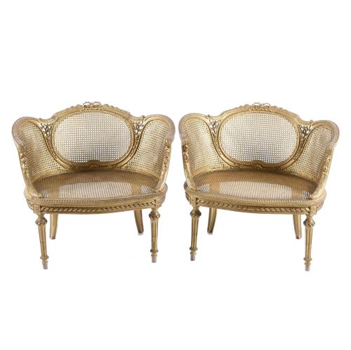 PAIR OF FRENCH "BERGÈRES" ARMCHAIRS, LOUIS XVI STYLE, SECOND HALF OF THE 20TH CENTURY.