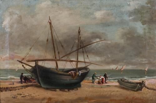 SPANISH SCHOOL, LATE 19TH-EARLY 20TH CENTURY. "BOAT ON THE BEACH".