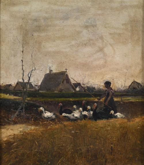 ATTRIBUTED TO JOSÉ NAVARRO LLORENS (1867-1923). "SHEPHERDESS WITH GEESE".