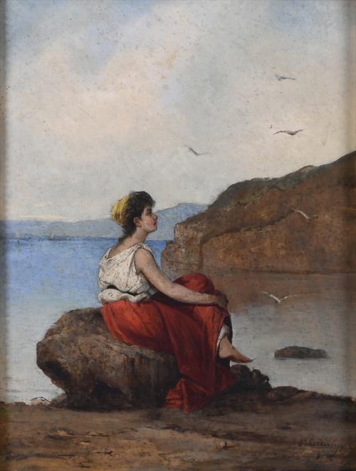 FEDERICO AMÉRIGO ROUVIER (1841-1912). "GIRL LOOKING AT THE SEA".