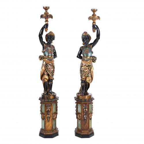 PAIR OF VENETIAN TORCH HOLDERS  OR "BLACKAMOORS", 19TH-20TH CENTURY.