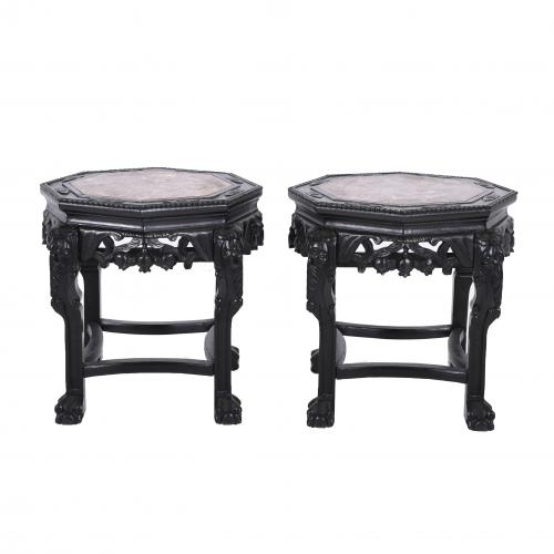 PAIR OF CHINESE OCTAGONAL PEDESTALS OR SMALL TABLES, 20TH CENTURY.