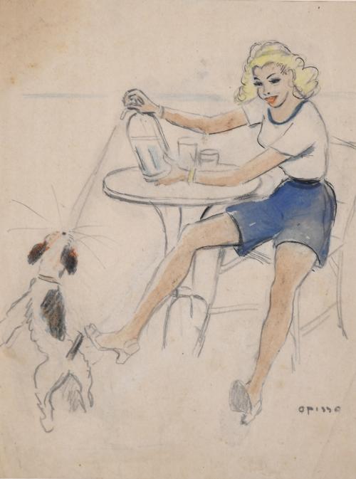 RICARD OPISSO (1880-1966). "GIRL, DOG AND SIPHON".