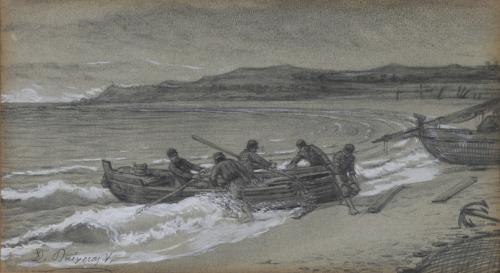 DIONÍS BAIXERAS (1862-1943). "SACANDO LA BARCA A LA MAR".