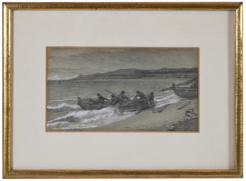 DIONÍS BAIXERAS (1862-1943). "SACANDO LA BARCA A LA MAR".