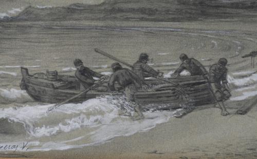 DIONÍS BAIXERAS (1862-1943). "SACANDO LA BARCA A LA MAR".