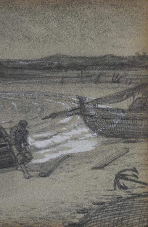 DIONÍS BAIXERAS (1862-1943). "SACANDO LA BARCA A LA MAR".