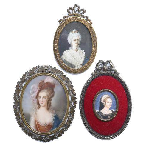 FRENCH AND ENGLISH SCHOOL, 19TH CENTURY. PORTRAITS OF LADIES, INCLUDING ANNE BOLEYN AND MARY GRAHAM.