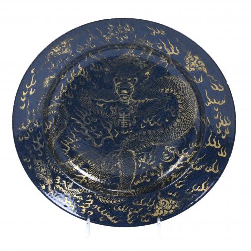 CHINESE POWDER BLUE DISH, LATE 19TH-EARLY 20TH CENTURY.