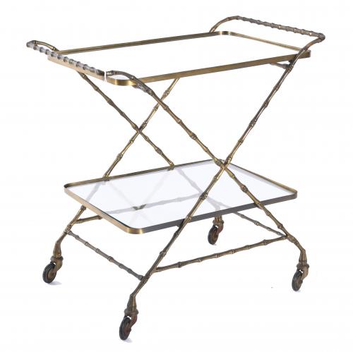 FRENCH "MAISON BAGUÈS" TWO-TIER TROLLEY FOR BAR OR TEA, 1940-1950. 