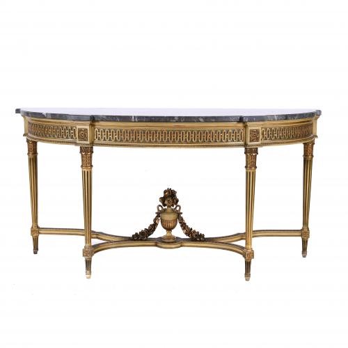 FRENCH HALF-MOON CONSOLE, LOUIS XVI STYLE, SECOND HALF 20TH CENTURY.