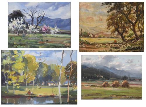 19TH-20TH CENTURY OLOT SCHOOL. Set of 4 landscapes.