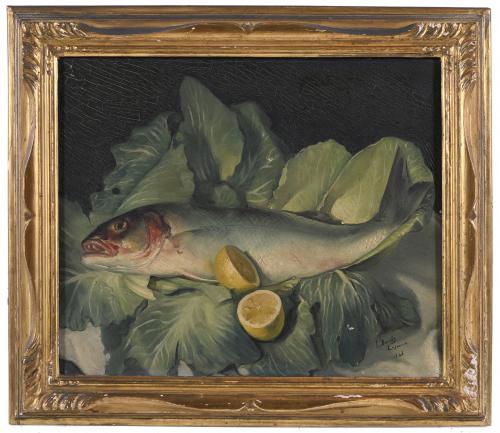 JUAN BORRÁS CASANOVA  (1909-1987). "STILL LIFE WITH FISH",