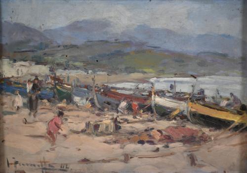 JOAQUIM TERRUELLA MATILLA (1891-1957). "BOATS ON THE BEACH", 1944.