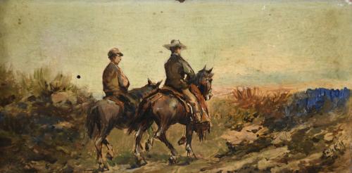 LATE 19TH CENTURY SPANISH SCHOOL. "MEN ON HORSES" and "FIGU