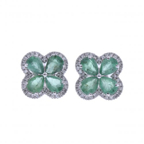 PENDIENTES FLOR DE ESMERALDA Y DIAMANTES.