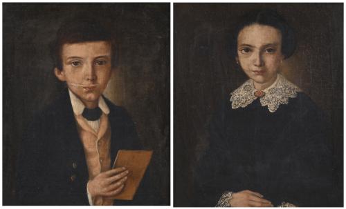 ESCUELA ESPAÑOLA, MEDIADOS SIGLO XIX. "PAREJA DE RETRATOS DE DOS JÓVENES".