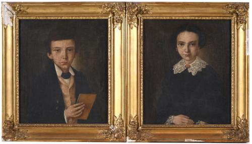 MID 19TH CENTURY, SPANISH SCHOOL. "PAIR OF PORTRAITS OF TWO