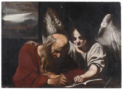 ESCUELA FRANCESA, SIGLO XVIII. SEGUIDOR DE NICOLAS RÉGNIER. "SAN MATEO Y EL ÁNGEL".