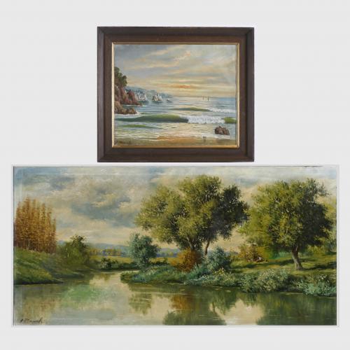 ÀNGEL PLANELLS (1901-1989). "SEASCAPE" AND "LANDSCAPE".